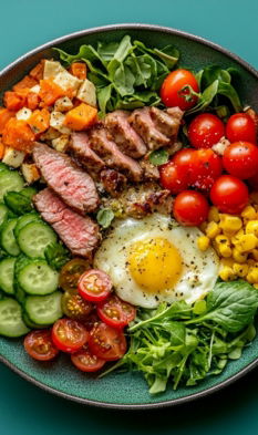 A colorful and healthy bowl of food.